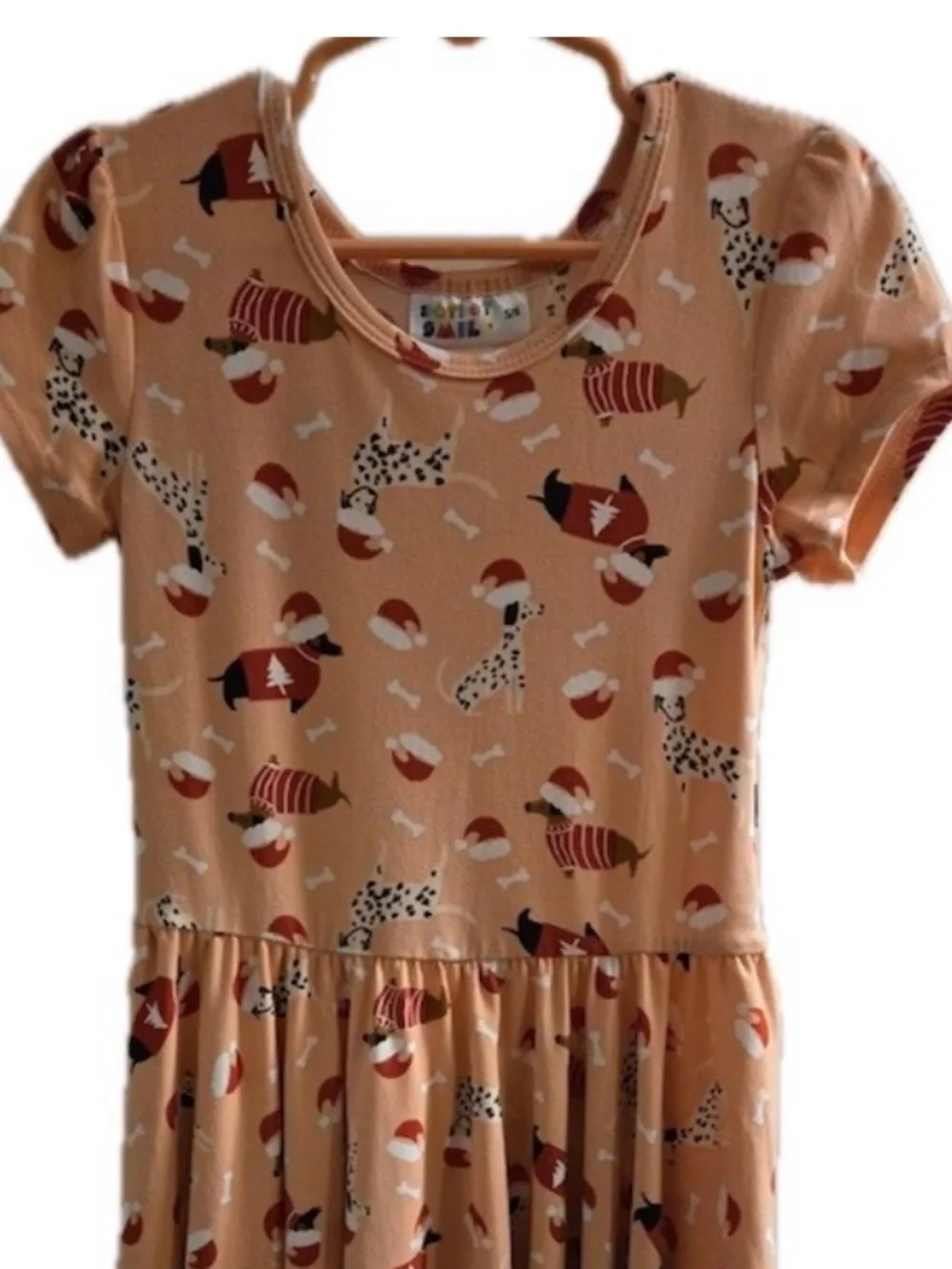 DOT DOT SMILE Girls 5/6 Santa Red Cap Dogs Holiday Christmas Winter Print Dress